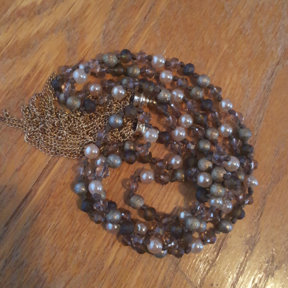 Golden Beaded Tied Tassel Necklace - Picture 5 of 7